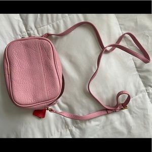 J. Crew bubblegum pink Italian leather camera bag